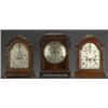 George III mahogany cased bracket clock with folding loop handle and arch shaped brass grill pane...