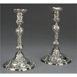 Pair of George II candlesticks by Aym‚ Videau, London 1743 - 50ozs - see illustration Est.: £1500...