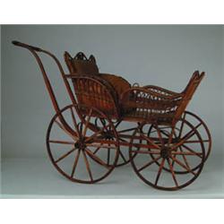 VICTORIAN WICKER DOLL CARRIAGE.