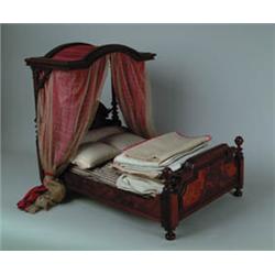 OUTSTANDING BURL WALNUT VICTORIAN STYLE CANOPY BED.