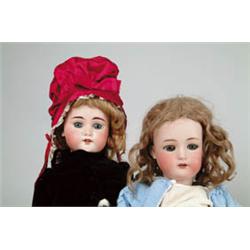 LOT OF 2 BISQUE SOCKET HEAD DOLLS.