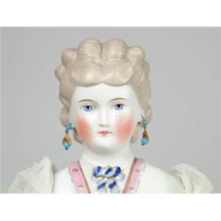 21" WHITE BISQUE SHOULDER HEAD DOLL.