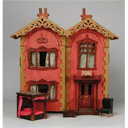 CHARMING LITHOGRAPH BRICK DOLL HOUSE.