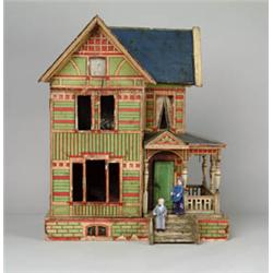 PAPER LITHO BLUE ROOF DOLL HOUSE.