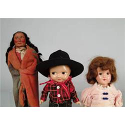 LOT OF 7 COMPO, PLASTIC & PAPIER-MÂCHÉ DOLLS.