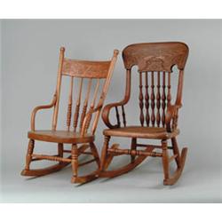 2 CHILD'S PRESS-BACK ROCKING CHAIRS.  