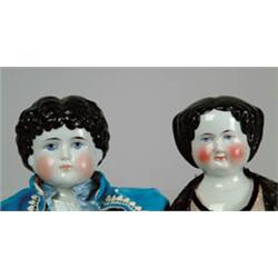 LOT OF SIX CHINA HEAD DOLLS-THREE BLONDE, THREE BLACK HAIR.