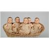 Image 1 : LOT OF FIVE IDENTICAL 7" COMPOSITION BABY DOLLS IN OVAL BASKET, UNMARKED.