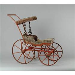 FINE PAINTED AND LITHOGRAPHED DOLL CARRIAGE. 