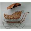 Image 1 : GOOD WICKER AND RATTAN WRAPPED BABY CARRIAGE WITH ATTACHED PARASOL.