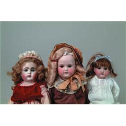 LOT OF 3 GERMAN BISQUE SHOULDER HEAD DOLLS.