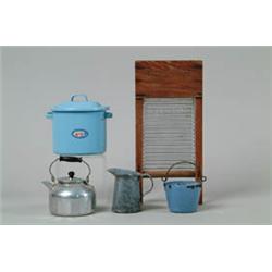 LARGE LOT OF DOLL POTS AND PANS, ETC.