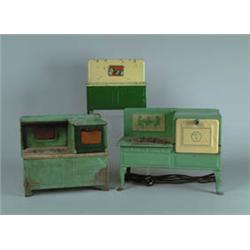 LOT OF THREE PRESSED STEEL DOLL STOVES.