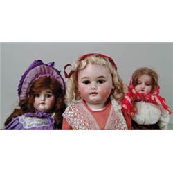 LOT OF 3 GERMAN BISQUE SHOULDER HEAD DOLLS W/KID BODIES.