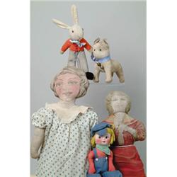 LOT OF 3 STUFFED DOLLS AND 2 STUFFED ANIMALS.