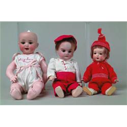 LOT OF 5 BISQUE DOLLS.