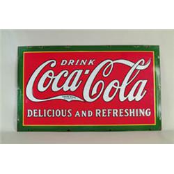 BEAUTIFUL LARGE PORCELAIN WITH DOUBLE SIDED EARLY COKE SIGN.
