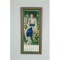 1921 COKE CALENDAR WITH YOUNG LADY IN BLUE.