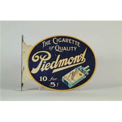 ENAMELED TWO-SIDED TIN DIE-CUT WALL MOUNTED SIGN.