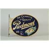 ENAMELED TWO-SIDED TIN DIE-CUT WALL MOUNTED SIGN.