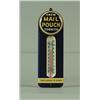 SMALL ENAMEL TIN LITHO MAIL POUCH TOBACCO THERMOMETER.