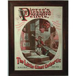 RARE EARLY LITHOGRAPHED PAPER SIGN FOR "DR. PIERCES PLEASANT PURGATIVE PELLETS".  