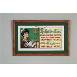 NICE CARDBOARD LITHO TROLLEY SHAPED SIGN FOR THE CENTILIVER TONIC.