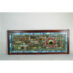 LARGE RARE LEADED AND REVERSE GLASS ADVERTISING BEER WINDOW SIGN.  