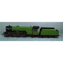 SPECTACULAR 5" GAUGE ENAMELED LOCOMOTIVE AND COAL CAR.