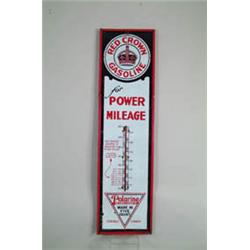 LARGE DESIRABLE PORCELAIN RED CROWN GASOLINE THERMOMETER.