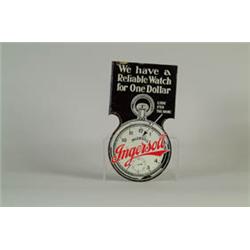 NICE PORCELAIN WALL MOUNTED DIE-CUT SIGN FOR INGERSOLL WATCHES.