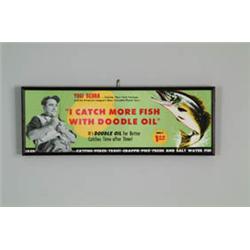 PAPER LITHOGRAPH FISHING RELATED SIGN ADVERTISING DOODLE OIL
