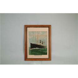 OLD LITHOGRAPH PAPER SIGN ADVERTISEMENT FOR "AMERICAN LINE" OCEAN LINERS.