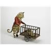 Image 1 : DRESSED CAT PUSHING WHEELED CAGE WITH MICE.