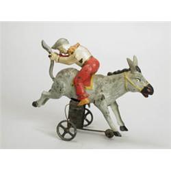 GERMAN HAND PAINTED CLOWN ATOP DONKEY.