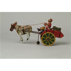 FARMER W/ DOG IN MILK CART GOING TO MARKET.