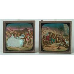 LOT OF 9 MAGIC LANTERN GLASS SLIDES.