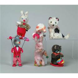 LOT OF 13 PLUSH/TIN MECH. ANIMAL TOYS. 