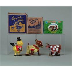 LOT OF 5 EARLY PLASTIC TOYS W/OB.