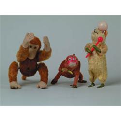 LOT OF THREE PLUSH/TIN W/UP ANIMALS.