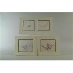 FOUR MATTED DONALD DUCK SKETCHES.  