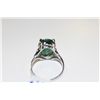 Image 3 : LADIES 14 KT. WHITE GOLD NATURAL EMERALD DRESS RING CLAW SET WITH 1 OVAL MIXED CUT