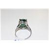 Image 3 : LADIES 14 KT. WHITE GOLD NATURAL EMERALD DRESS RING CLAW SET WITH 1 OVAL MIXED CUT