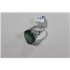 Image 4 : LADIES 14 KT. WHITE GOLD NATURAL EMERALD DRESS RING CLAW SET WITH 1 OVAL MIXED CUT