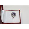 Image 2 : LADIES 14KT. WHITE GOLD NATURAL TANZANITE & DIAMOND SET DRESS RING.  SET WITH 15