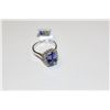 Image 4 : LADIES 14KT. WHITE GOLD NATURAL TANZANITE & DIAMOND SET DRESS RING.  SET WITH 15