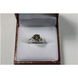 LADIES 14 KT. WHITE GOLD CHAMPAGNE DIAMOND ENGAGEMENT OR DRESS RING.  SET WITH