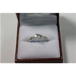 LADIES 14 KT. WHITE GOLD DIAMOND SET DRESS RING.  5 BAGUETTE CUT DIAMONDS TOTAL WEIGHT