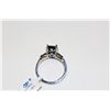 Image 3 : LADIES 14 KT. WHITE GOLD NATURAL BLACK-BLUE SAPPHIRE & DIAMOND DRESS RING.  BEAD SET WITH