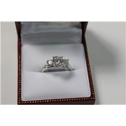 LADIES 14KT. WHITE GOLD DIAMOND SET TRINITY ENGAGEMENT OR DRESS RING.  CLAW SET WITH